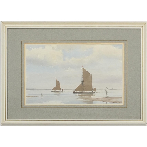 213 - John J Challis - Watercolour, sailing boats, mounted and framed, 35cm x 25cm