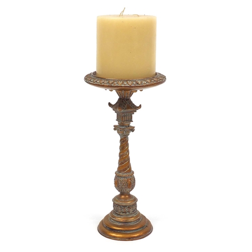 117 - Large wax candle on ornate stand, 56.5cm high