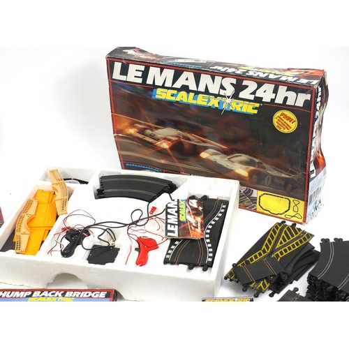 492 - Collection of model Scalextric and accessories including Austin Rover Class Champion set and Le Mans... 