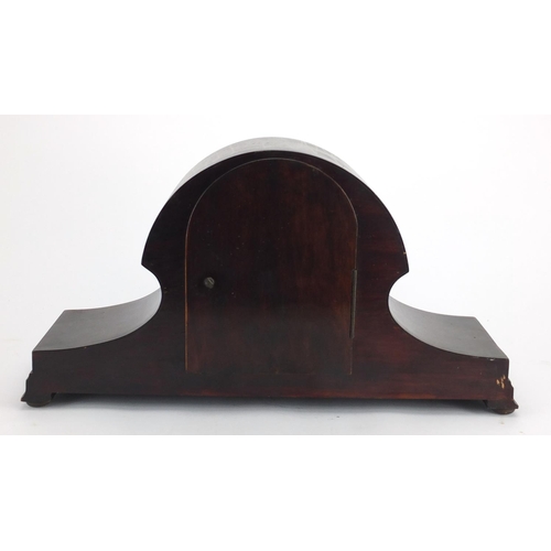 151 - Mahogany striking mantel clock with Mother of Pearl inlay