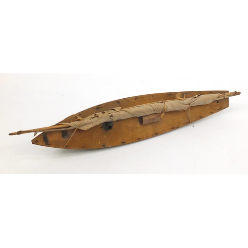 124 - Vintage metal and wooden pond yacht, 70cm in length