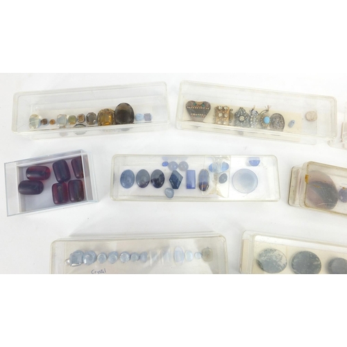 306 - Large selection of semi precious stones, some set in clasps including agate, amethyst and citrine