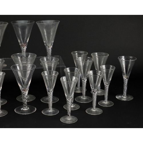 504 - Group of glasses, mostly with air twist stems