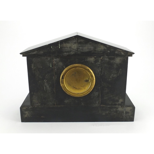 210 - Victorian black slate mantel clock, 42cm in length