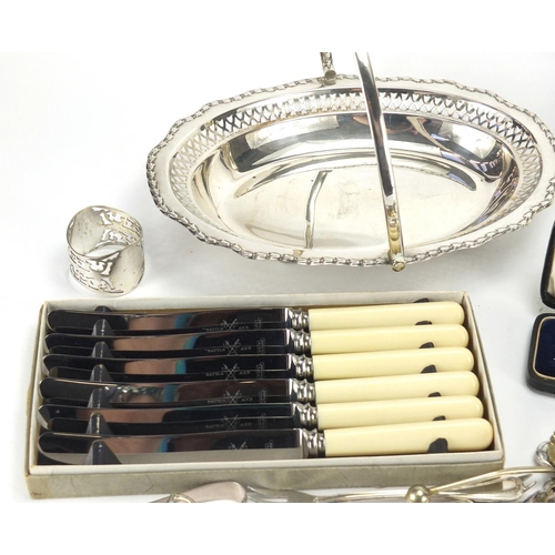 199 - Silver plated items including Christofle forks, hand mirror and basket