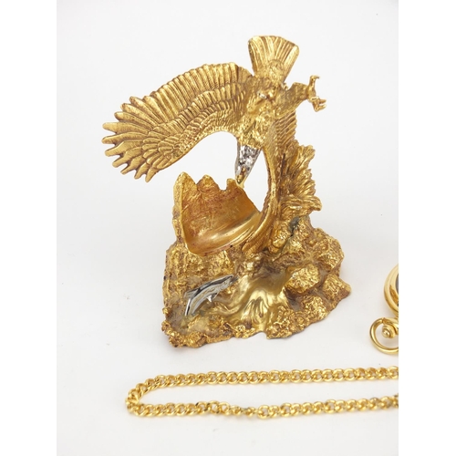 382 - Franklin Mint Bald Eagle stand and pocket watch