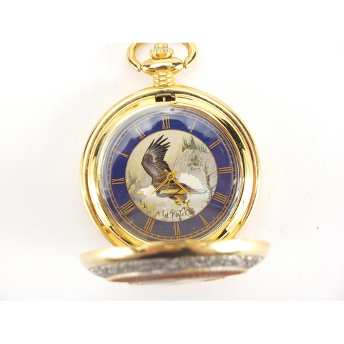 382 - Franklin Mint Bald Eagle stand and pocket watch