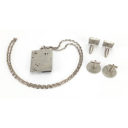 282 - Retro Swedish jewellery comprising two pairs of cuff links and a pendant on chain, the pendant marke... 