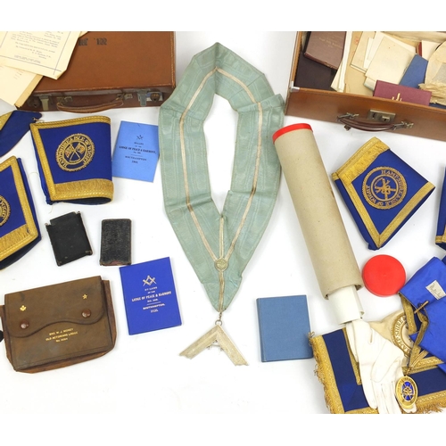 620 - Large collection of Masonic ephemera and regalia including sashes, briefcases, Hampshire and Isle of... 