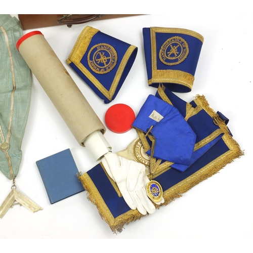 620 - Large collection of Masonic ephemera and regalia including sashes, briefcases, Hampshire and Isle of... 