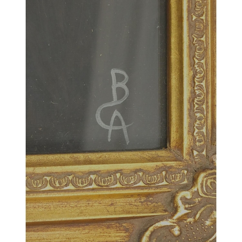 171 - Oil on board, female dancer, bearing a monogram BCA, gilt framed, 50cm x 40cm