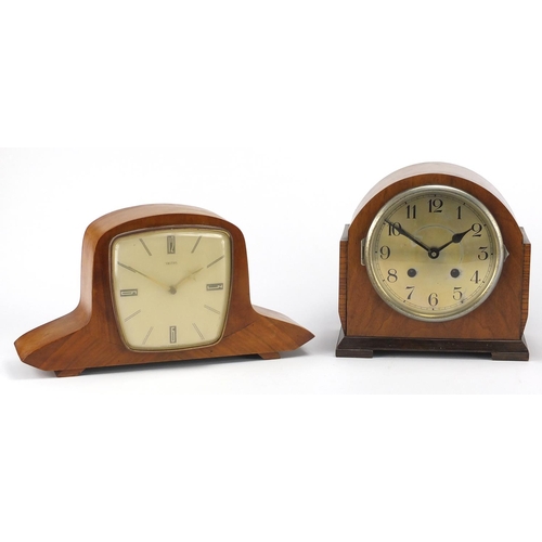 156 - Three mahogany cased mantel clocks including an Art Deco Smith's example