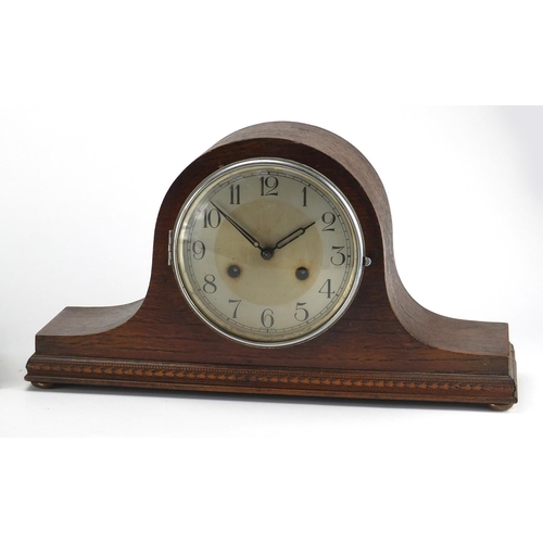 156 - Three mahogany cased mantel clocks including an Art Deco Smith's example