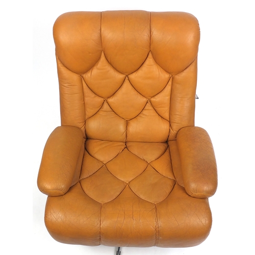 2006 - Vintage brown leather easy chair with chrome base, 85cm high