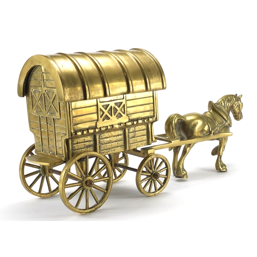 196 - Large brass model of a horse and carriage, 55cm in length