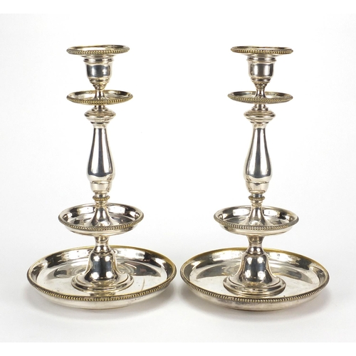 2070 - Large pair of Christofle silver plated two tier candlesticks, numbered 1957223 and 1957219