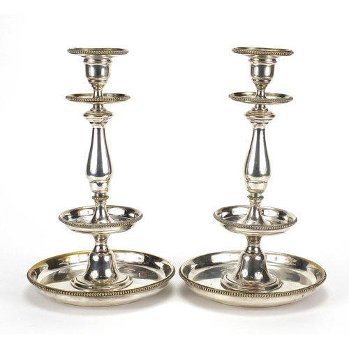 2070 - Large pair of Christofle silver plated two tier candlesticks, numbered 1957223 and 1957219