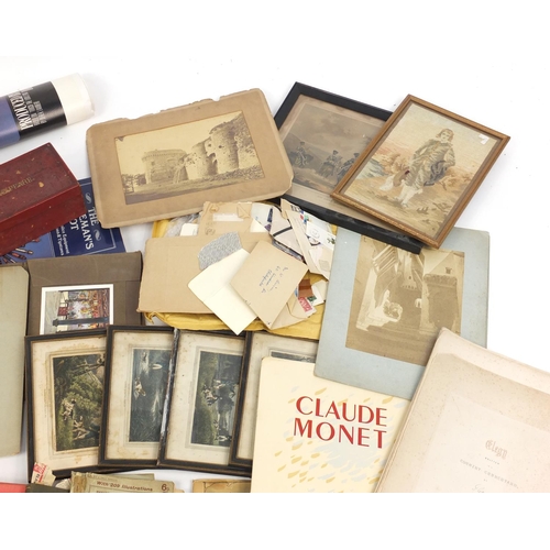 639 - Assorted ephemera including black and white photographs, script, Shakespeare books, coloured engravi... 