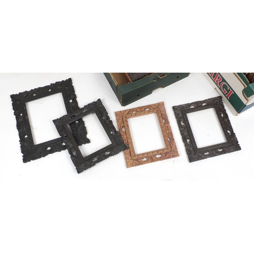 546 - Large collection of rectangular carved wood frames, the largest overall 37cm x 32cm