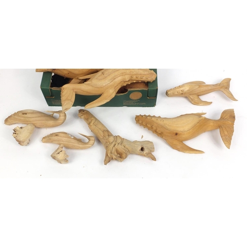 189 - Collection of wood carvings including lizards and whales