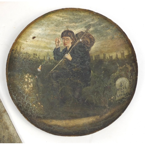 181 - Antique and later items including a wall plate hand painted with figure before London, harbour paint... 