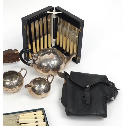 206 - Miscellaneous items including silver plated tea set, Loetz style glass dishes and an antique Chinese... 