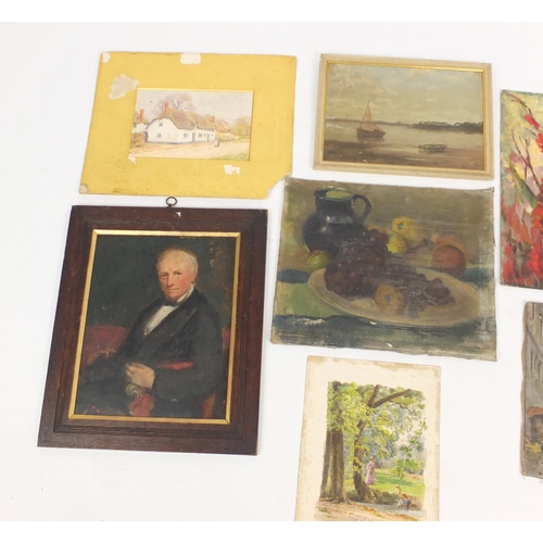 434 - Group of oil paintings and watercolours including still life's and portraits