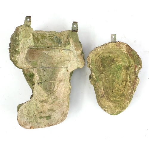 2037 - Two stoneware garden masks, the largest 35cm in  length