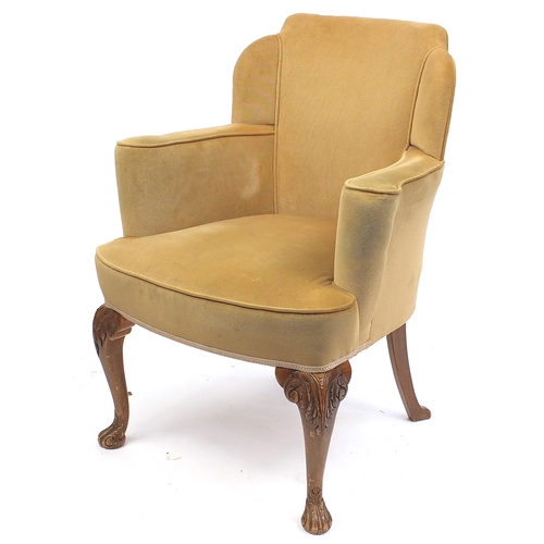 74 - Mahogany framed armchair with yellow upholstery