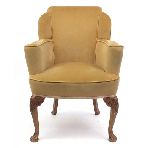 74 - Mahogany framed armchair with yellow upholstery