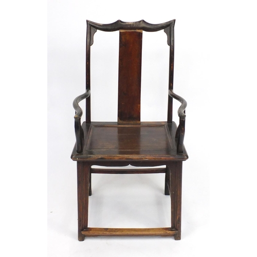 394 - Chinese hardwood Yoke back chair, 112cm high