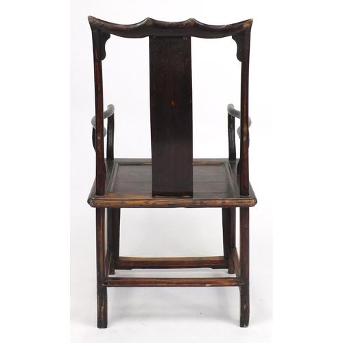 394 - Chinese hardwood Yoke back chair, 112cm high