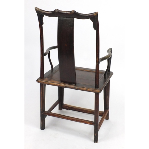 394 - Chinese hardwood Yoke back chair, 112cm high