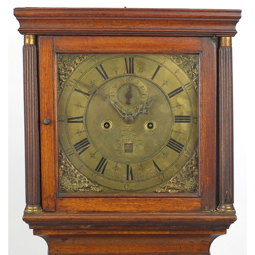 2017 - 19th century oak cased Grandfather clock, the brass dial engraved John Hocker of Reading, with Roman... 