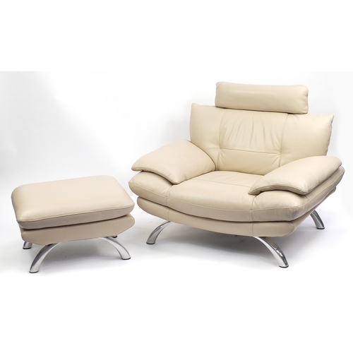 2015 - Italian designer cream leather five piece suite compromising, four seater settee, three seater sette... 