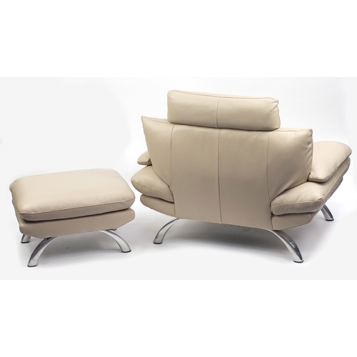 2015 - Italian designer cream leather five piece suite compromising, four seater settee, three seater sette... 