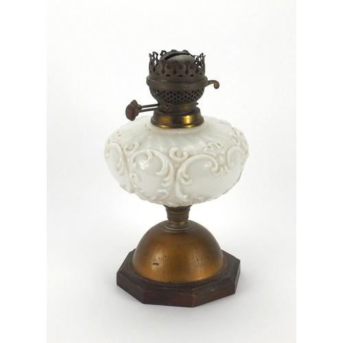 106 - Victorian opaque glass and brass oil lamp, 30cm high