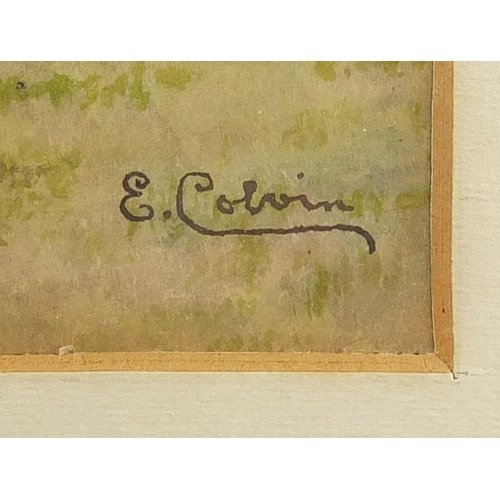 194 - E Colvin - The Delivery, 19th century watercolour, label verso, mounted and framed, 22cm x 19.5cm