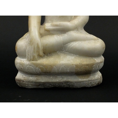 471 - Carved alabaster Thai Buddha seated in the lotus position, 41cm high