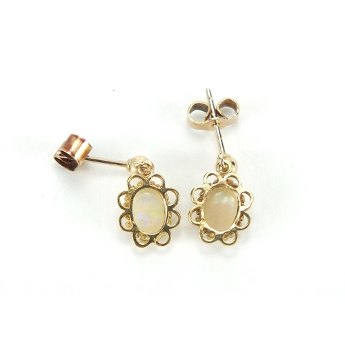 261 - Pair of 9ct gold opal drop earrings, approximate weight 1.6g