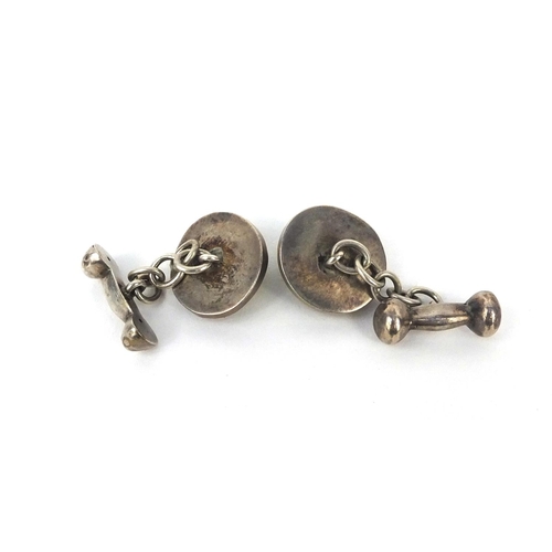 265 - Pair of unmarked silver and shell cufflinks, with fitted case