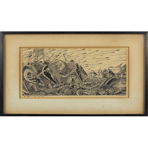 277 - The Battle of Hastings black and white picture, mounted and framed 20cm x 12cm