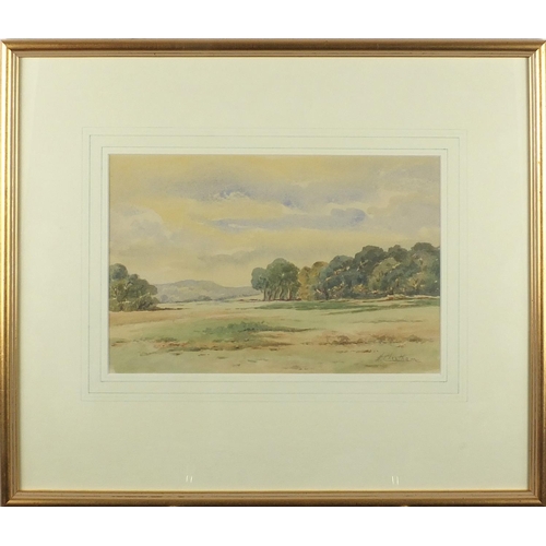 323 - H Cheetham - Near Hassocks, Sussex landscape, watercolour, Aldridge Bros label verso, mounted and fr... 