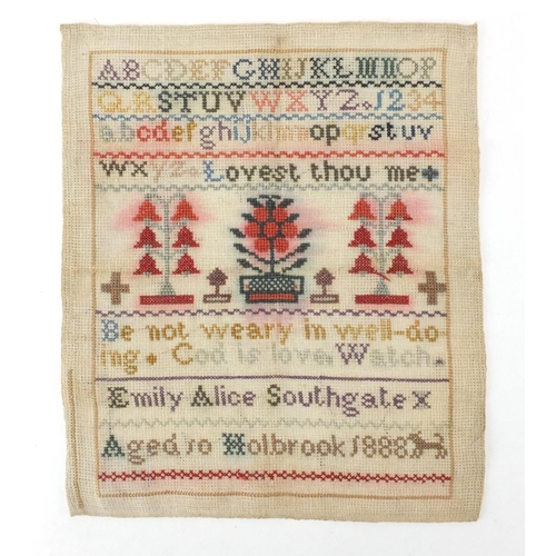 335 - 19th century sampler by Emily Alice Southgate, 31.5cm x 27cm