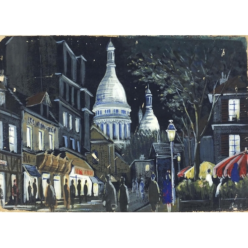 345 - Three watercolour onto board, views Parisian street scenes, each bearing a signature L Ryan, the lar... 