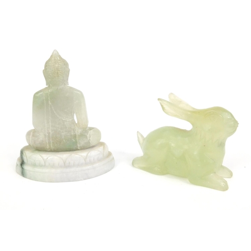 361 - Oriental Jadeite Buddha and rabbit, the Buddha 6.5cm high