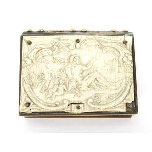 367 - Brass vesta with Romulus and Remus panel lid, 7cm in length