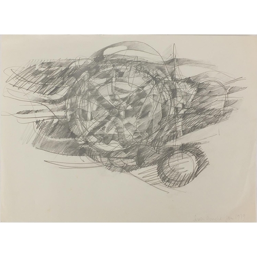 371 - Sarah Ainslie - Abstract compositions, three pencil sketches and one etching, all unframed, each 33c... 