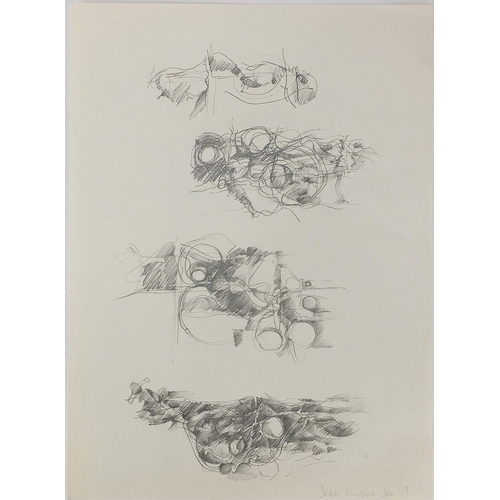 371 - Sarah Ainslie - Abstract compositions, three pencil sketches and one etching, all unframed, each 33c... 