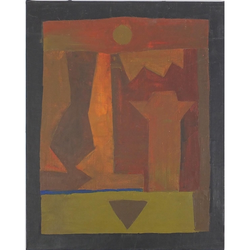 393 - Abstract composition, oil on to canvas, unframed, 63.5cm x 51cm